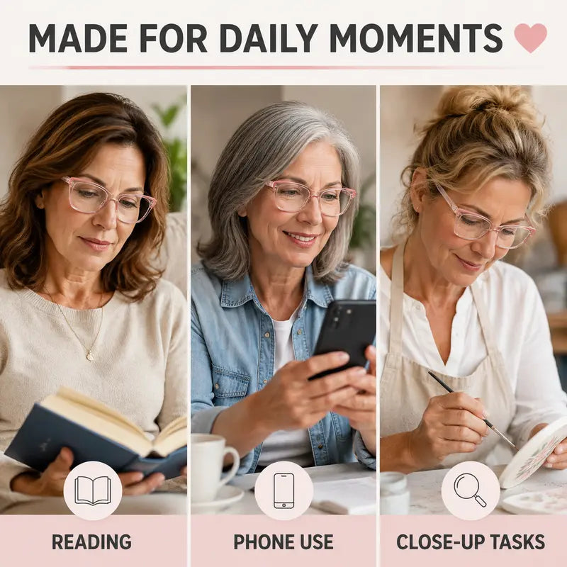 Progressive Photochromic Readers for Women, Pink Square Multifocal Reading Glasses 🕶️