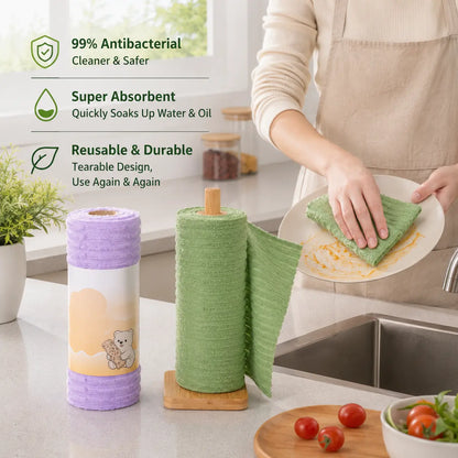 Tearable Reusable Plush Cleaning Cloth Roll, Washable Absorbent Household Cleaning Towels 🧻