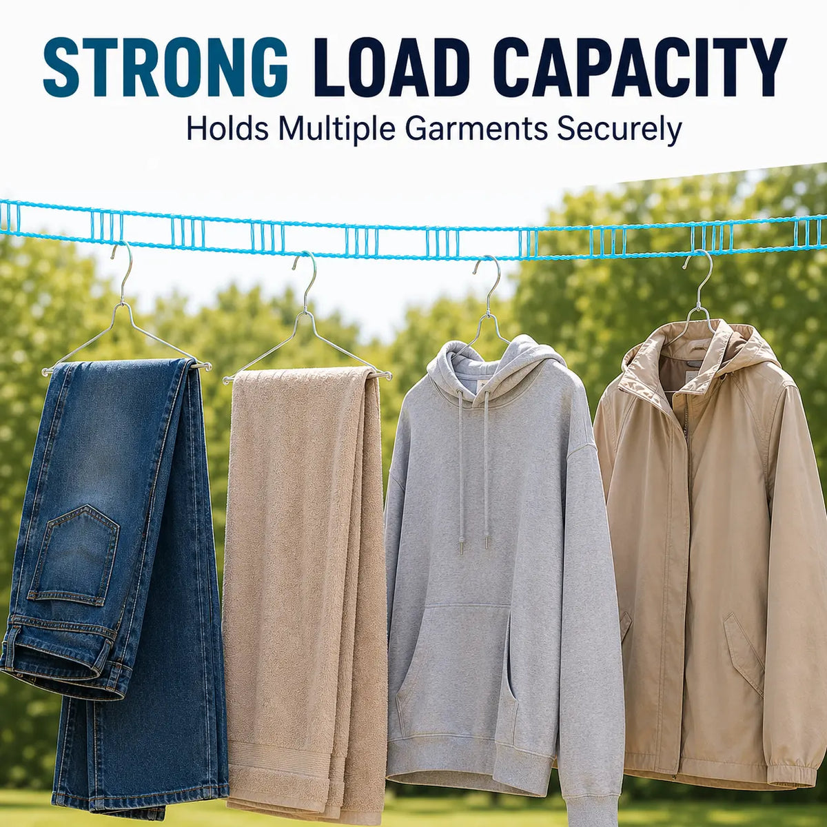 3 Roll Portable Clothesline – 196.85 Inch Adjustable Laundry Line, Windproof & Non-Slip⛺