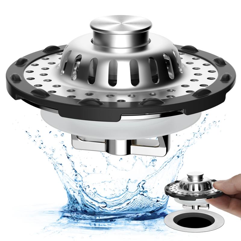 Hibbent 3-in-1 Pop-up Sink Stopper - 1 Pack Chrome, Visible Top Hair Catcher🚿