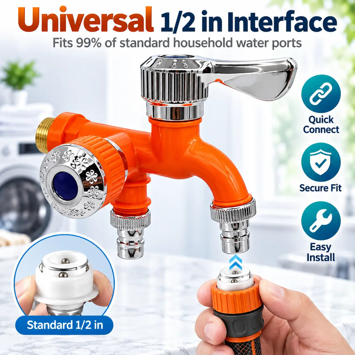 Dual Outlet Washing Machine Plastic Faucet, 1 In 2 Out Water Plastic Tap🚰