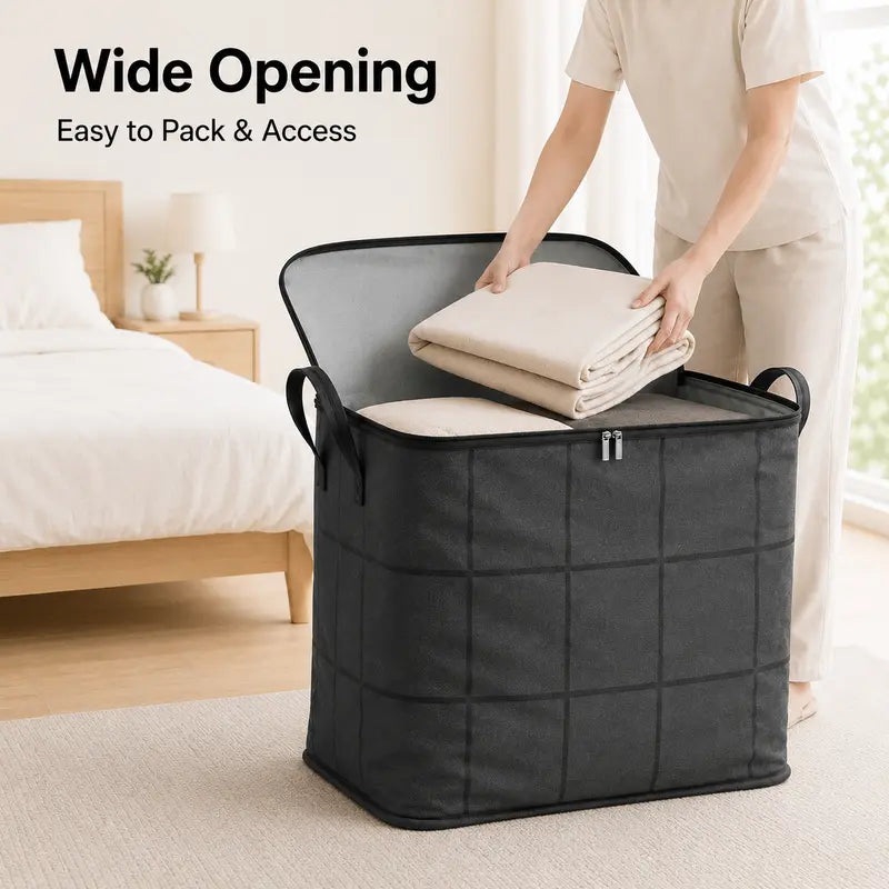Spacious Foldable Fabric Zippered Storage Bin for Moving & Bedroom Closet📦