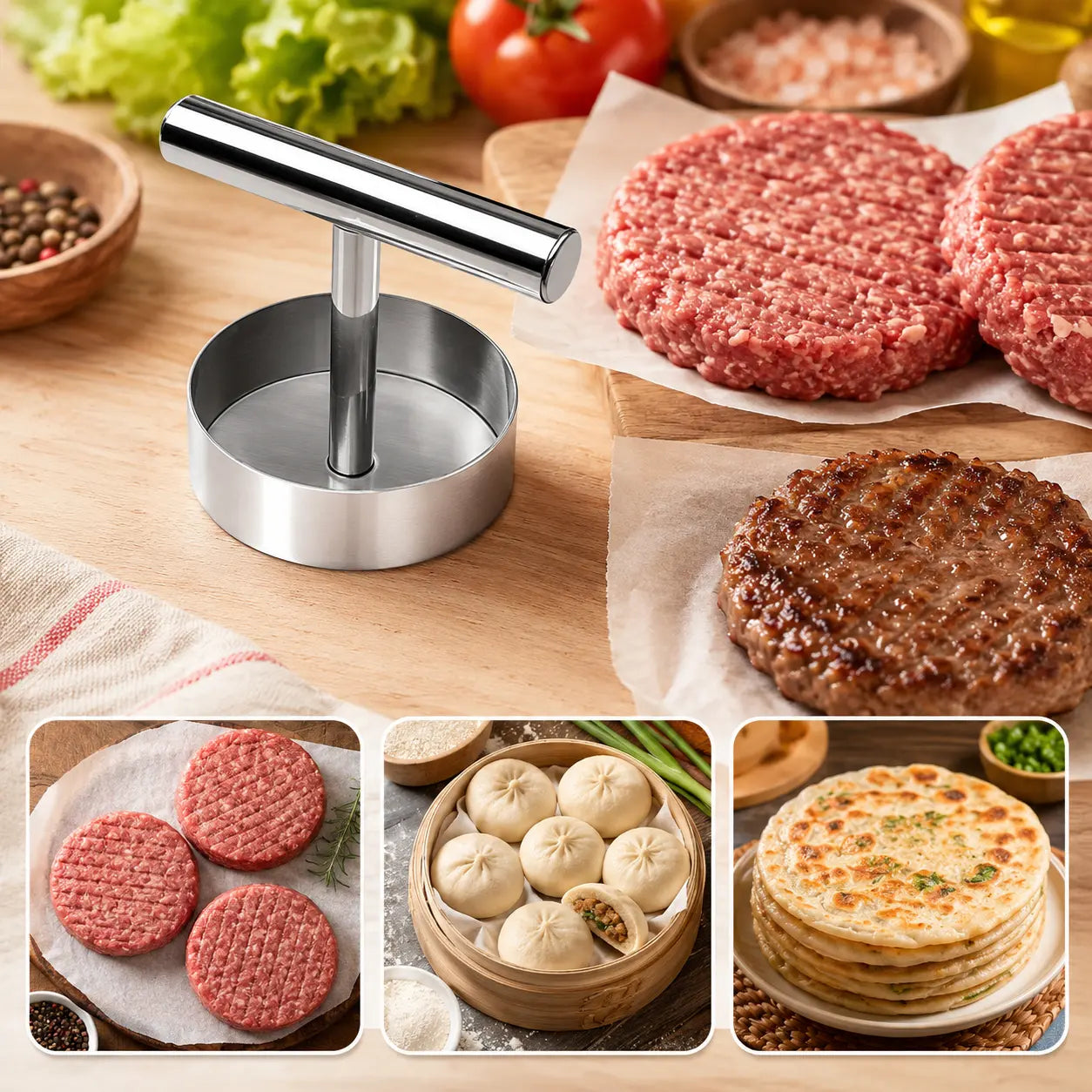 Stainless Steel Burger Press - Nonstick Burger Patty Maker Mold 🍔