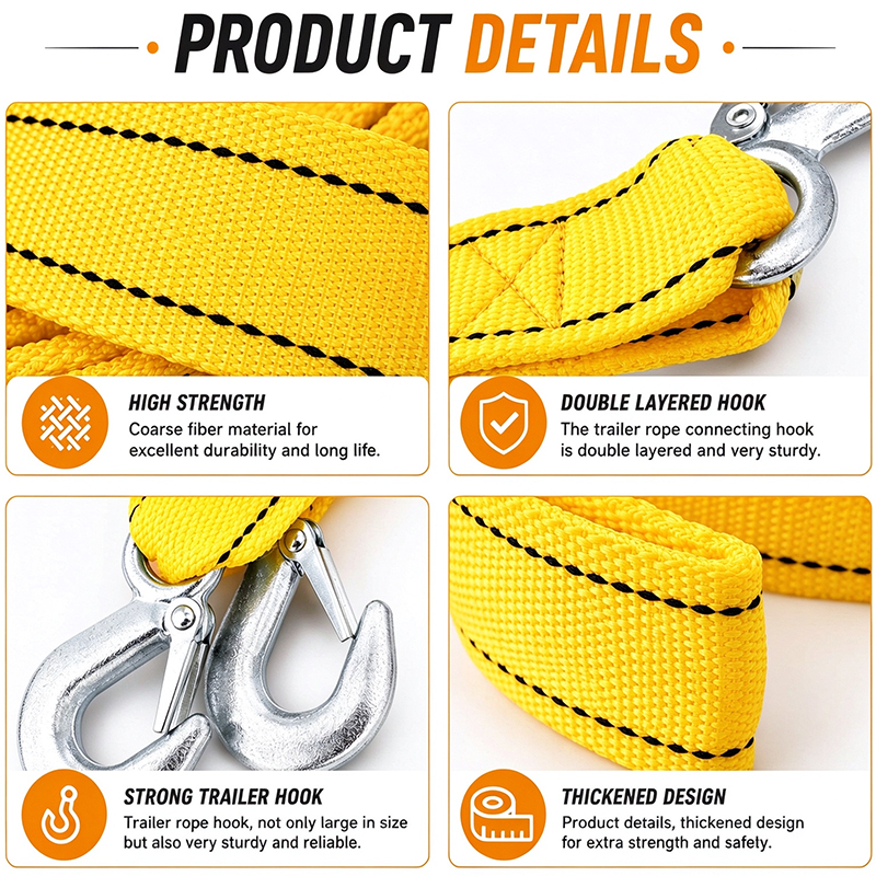Car Tow Strap - 4m Length, 5-Ton Double-Layer Thick Off-Road Towing Recovery Strap 🚙