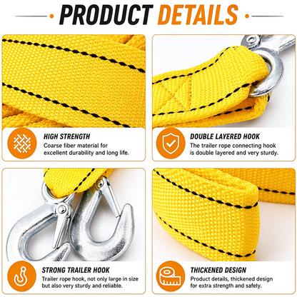 Car Tow Strap - 4m Length, 5-Ton Double-Layer Thick Off-Road Towing Recovery Strap 🚙