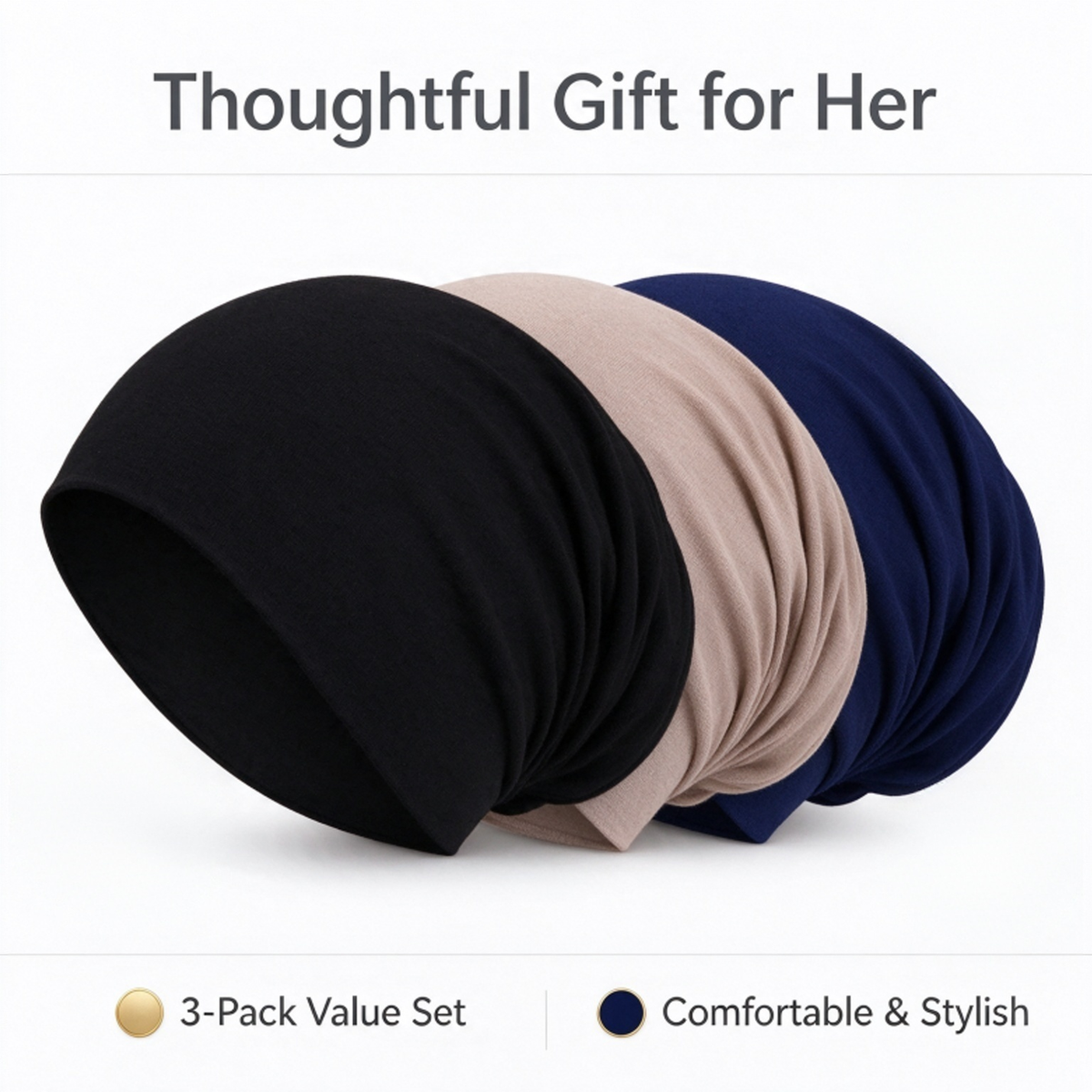 Humwam 3-Pack Women's Solid Jersey Hijab Flat Top Cap 🧕