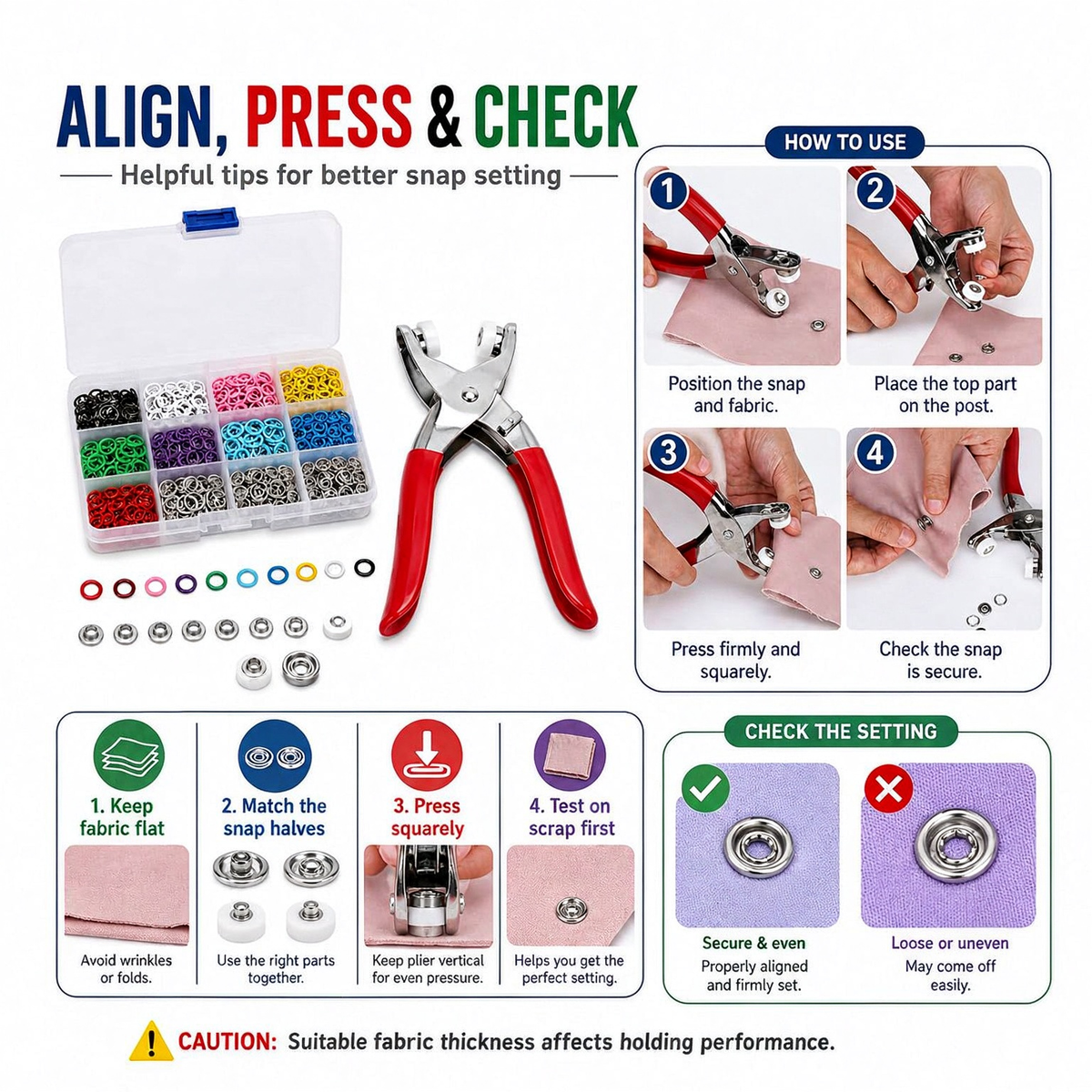 Seamless Stitching Sewing Kit-100Pcs Invisible Colored Metal Buckle & Manual Pressure Pliers 🔧