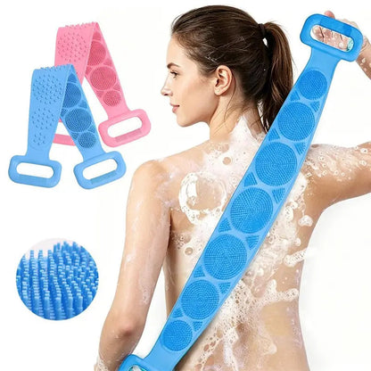 Silicone Bath Brush, Double-Sided Exfoliating Back Scrubber with Mesh Sponge