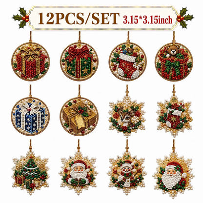 6Pcs/12Pcs Christmas DIY Diamond Painting Ornaments Kit, Xmas Tree Hanging Pendant 🎄
