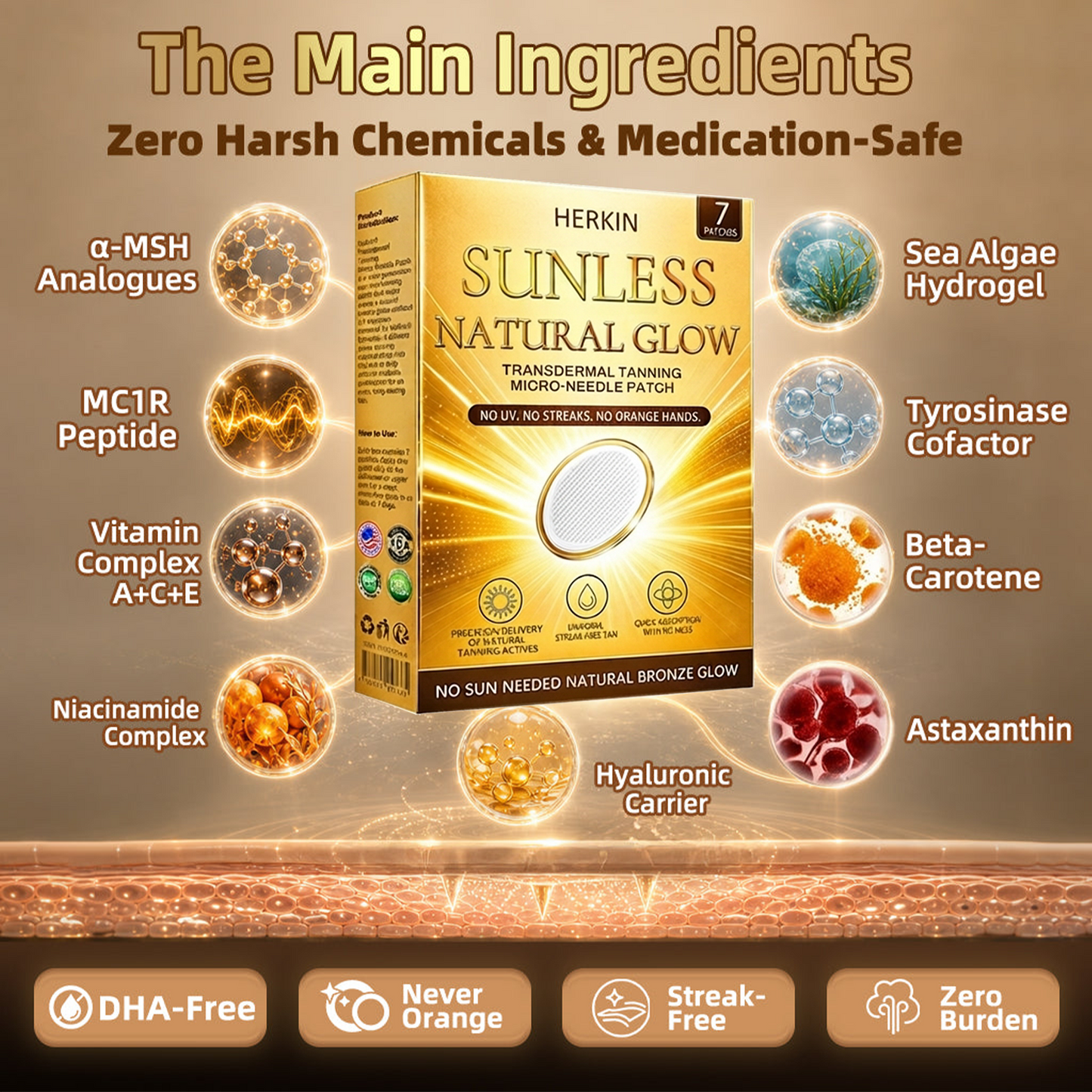 Sun-Free Micro-Needle Tanning Patches, Natural Even Bronze Tan, No Streaks & Orange Tone🧴