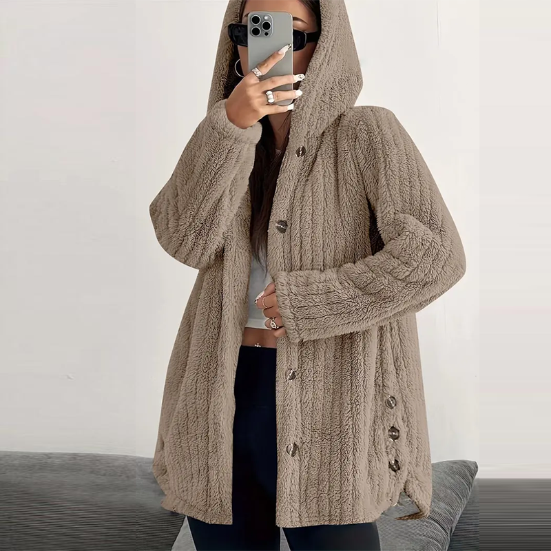 Women’s Lightweight Plush Hooded Jacket, Warm Mid-Length Teddy Bear Cardigan 🧥
