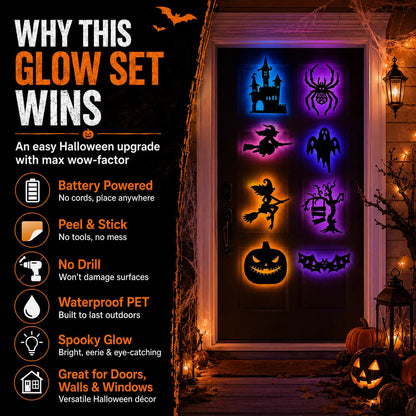 Halloween LED Silhouette Wall Light Stickers, Battery Powered Peel & Stick Decor Lights🎃