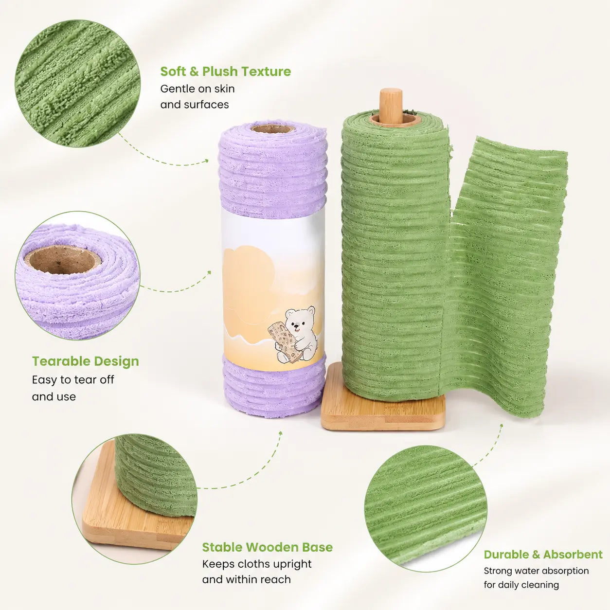 Tearable Reusable Plush Cleaning Cloth Roll, Washable Absorbent Household Cleaning Towels 🧻