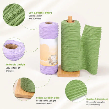 Tearable Reusable Plush Cleaning Cloth Roll, Washable Absorbent Household Cleaning Towels 🧻