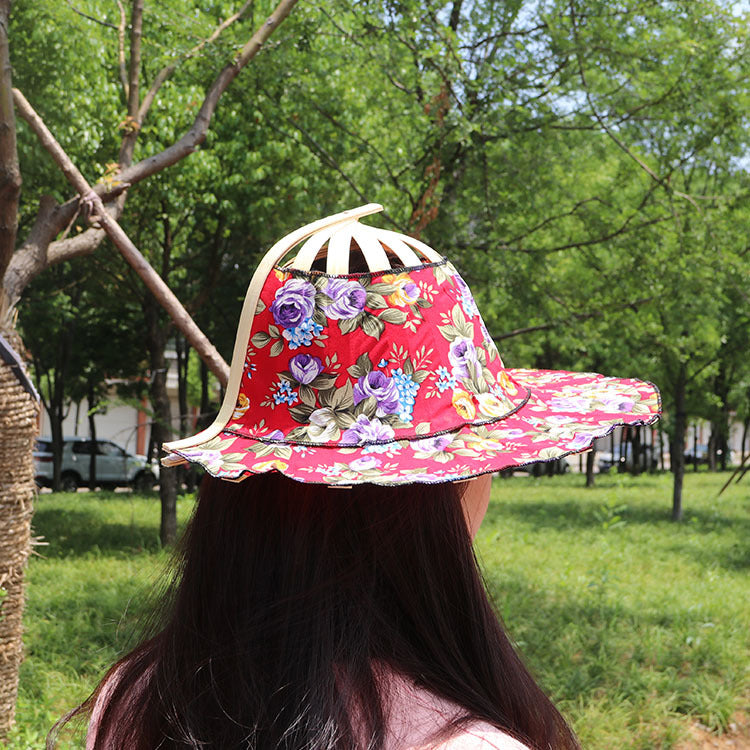 Foldable Bamboo Sun Hat UPF50+ Wide Brim Floral Outdoor Fishing Garden UV Protection Hat✨