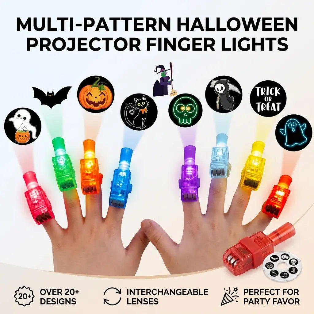 12PCS Halloween Finger Projector Rings, LED Light-Up Finger Toys🔦🎃