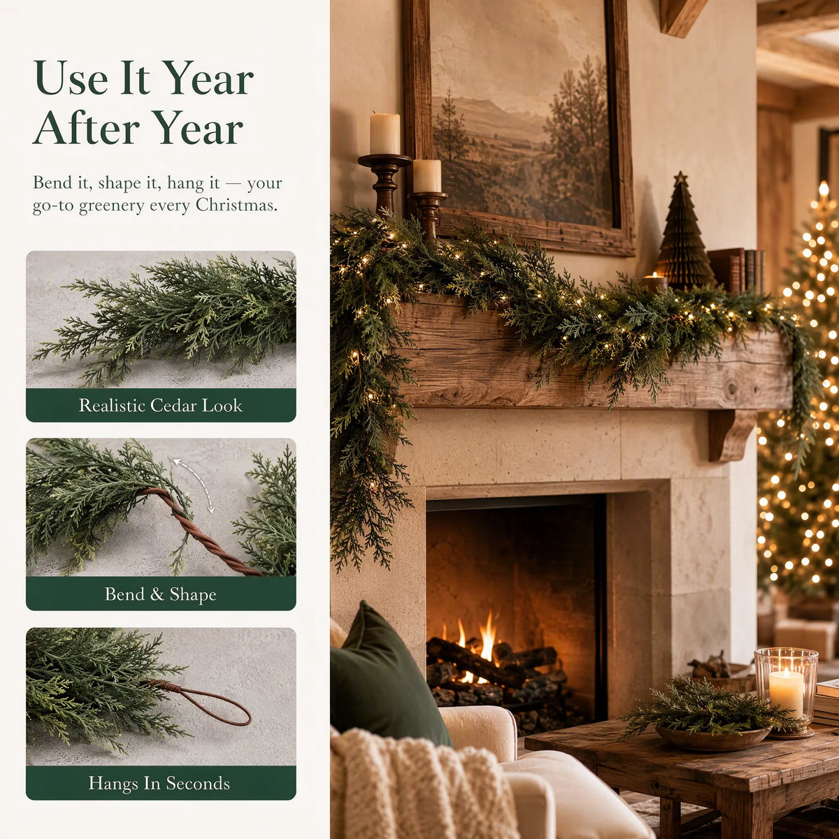 6 FT 2 Pcs Artificial Cedar Garlands, Real Touch Winter Cedar Garland🌲