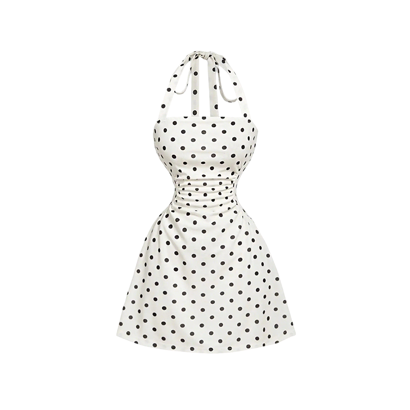 Women's Plain Ruched Tie Back Halter Neck Dress, Casual Chic Sleeveless A Line Short Dress👗