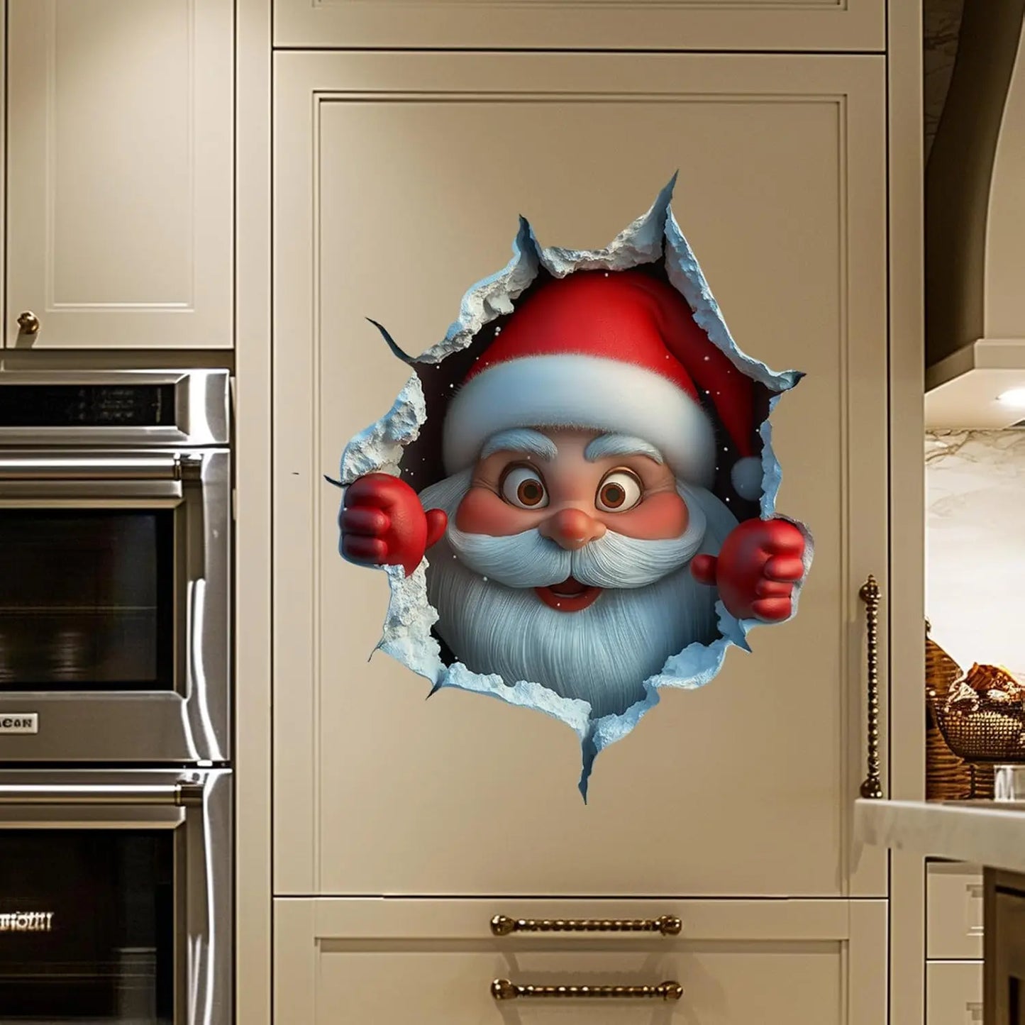 3PCS Festive Decor Santa Face Vinyl Stickers - Smooth 3D Illusion Figure Shape Peel-Off Pack 🎅