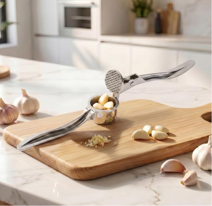 Stainless Steel Garlic Press, Heavy Duty Manual Garlic Crusher Tool 🧄