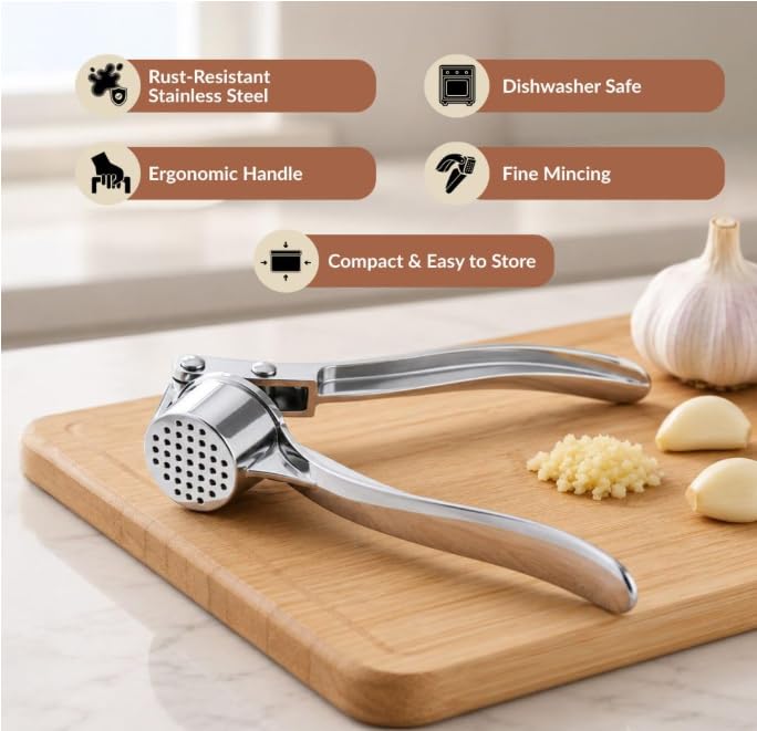 Stainless Steel Garlic Press, Heavy Duty Manual Garlic Crusher Tool 🧄