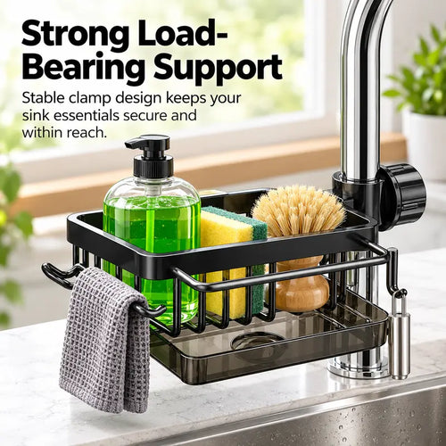 Sink Organizer Rack, Stainless Steel Hanging Faucet Drain Rack with Drip Tray🧽