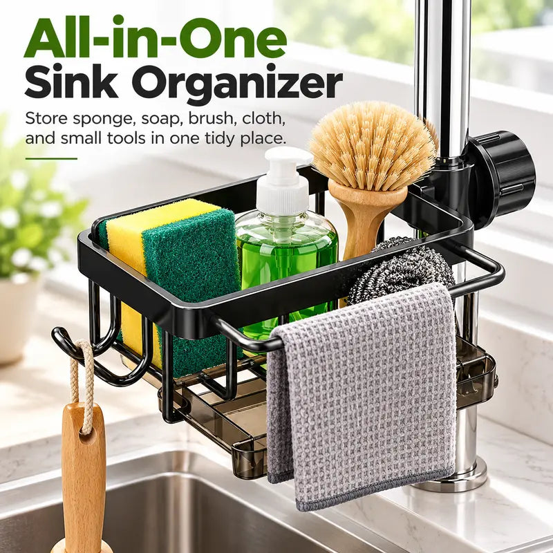 Sink Organizer Rack, Stainless Steel Hanging Faucet Drain Rack with Drip Tray🧽