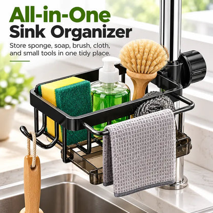 Sink Organizer Rack, Stainless Steel Hanging Faucet Drain Rack with Drip Tray🧽