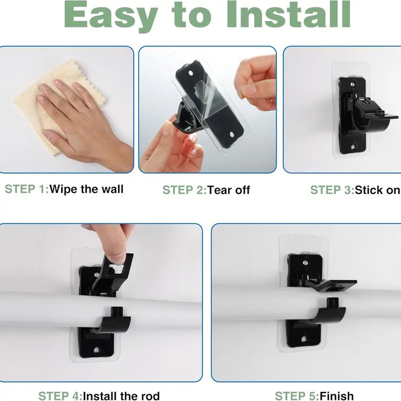 2-Pack No-Drill Curtain Rod Brackets, Self-Adhesive Multifunctional Acrylic Gel Rod Holder Hooks 🪝