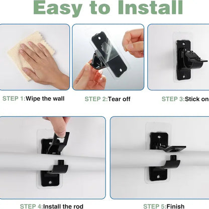 2-Pack No-Drill Curtain Rod Brackets, Self-Adhesive Multifunctional Acrylic Gel Rod Holder Hooks 🪝