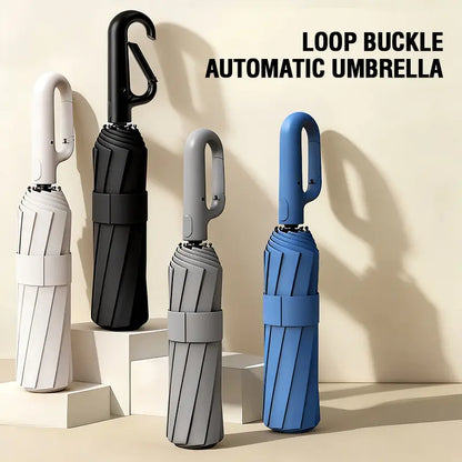 Automatic Folding Umbrella, Portable Rain Umbrella with Loop Buckle ☔