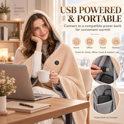 Wearable Heated Shawl Wrap with Zipper 🔥