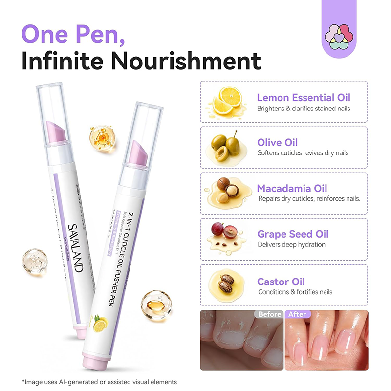 2PCS 2‑In‑1 Cuticle Remover Pen, Ceramic 45° Tip With Lemon Oil 💅