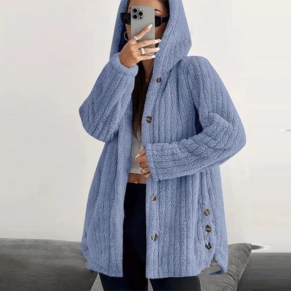 Women’s Lightweight Plush Hooded Jacket, Warm Mid-Length Teddy Bear Cardigan 🧥