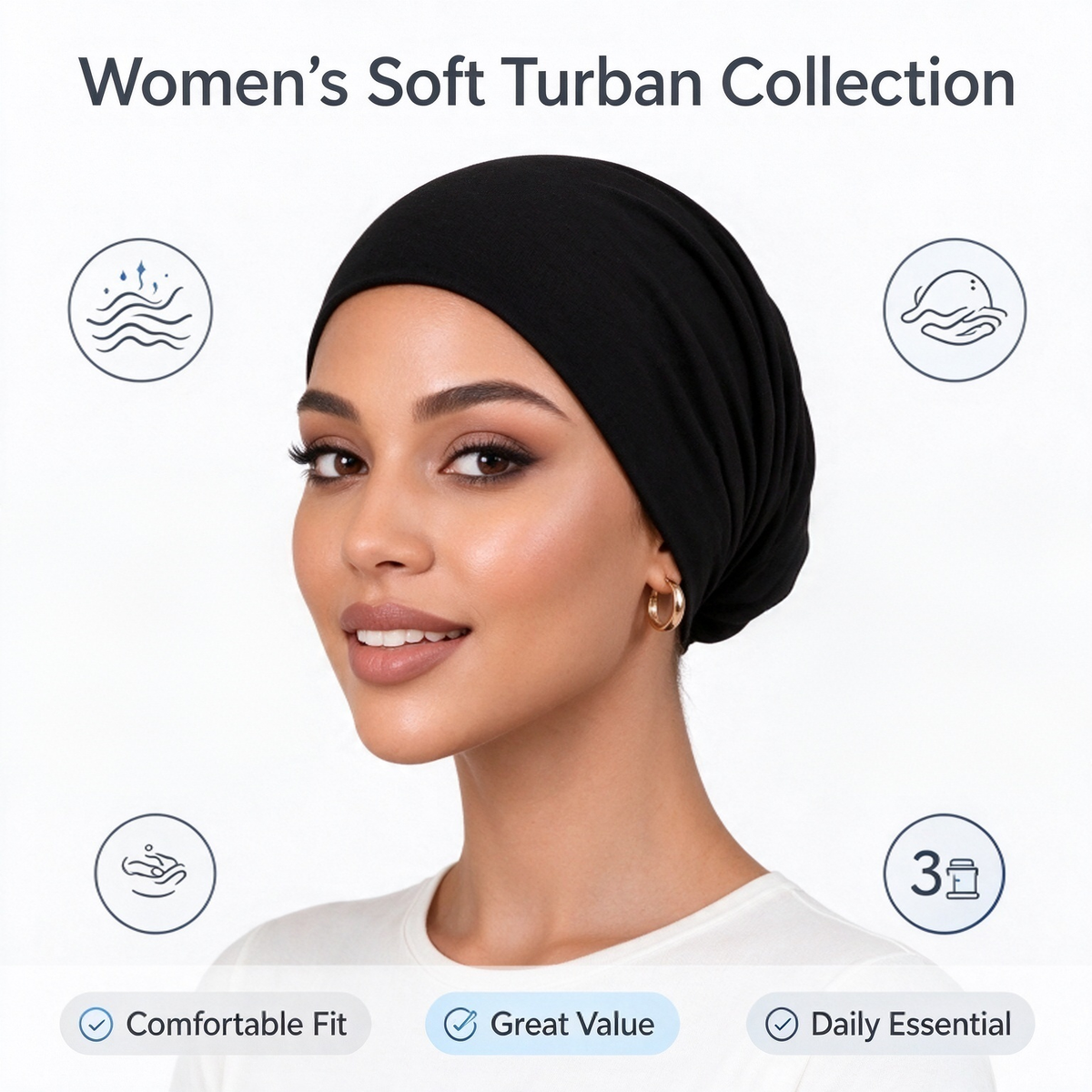 Humwam 3-Pack Women's Solid Jersey Hijab Flat Top Cap 🧕