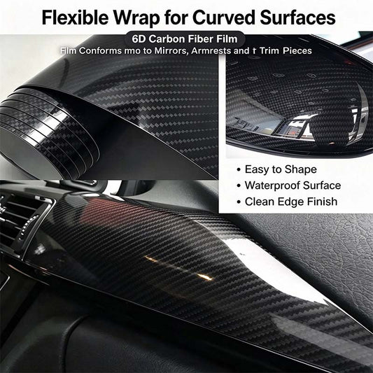 6D Gloss Carbon Fiber Vinyl Wrap Film, Self-Adhesive Car Interior Exterior Trim Decal🚗