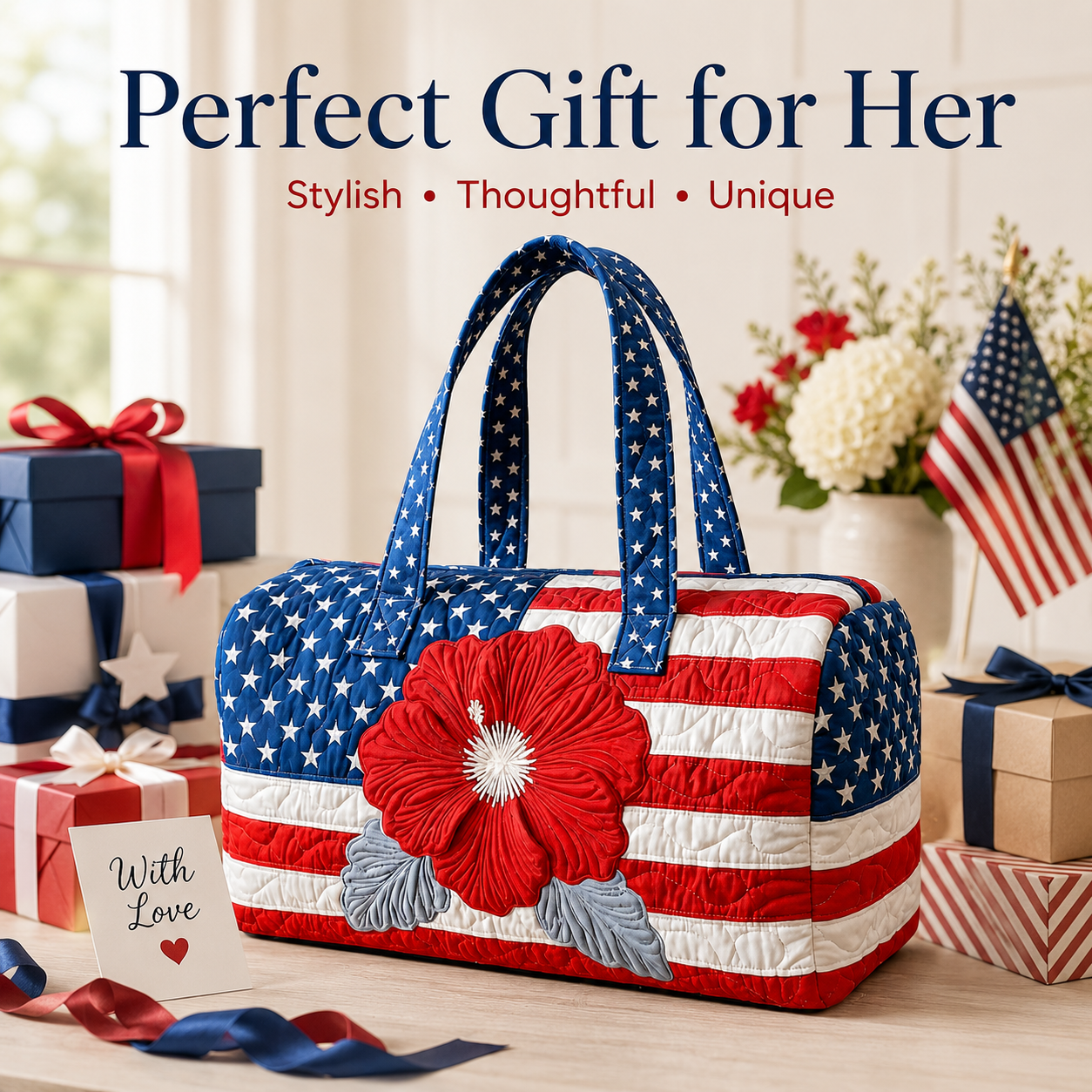 Patriotic Flag Quilted Weekender Travel Duffle Bag👜