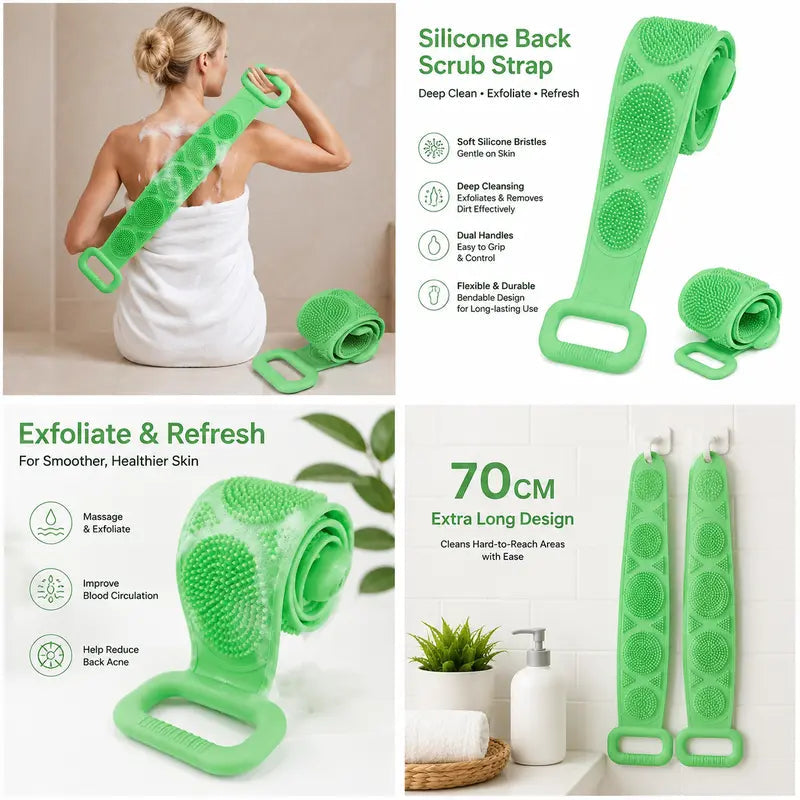 Silicone Bath Brush, Double-Sided Exfoliating Back Scrubber with Mesh Sponge