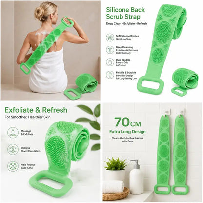 Silicone Bath Brush, Double-Sided Exfoliating Back Scrubber with Mesh Sponge