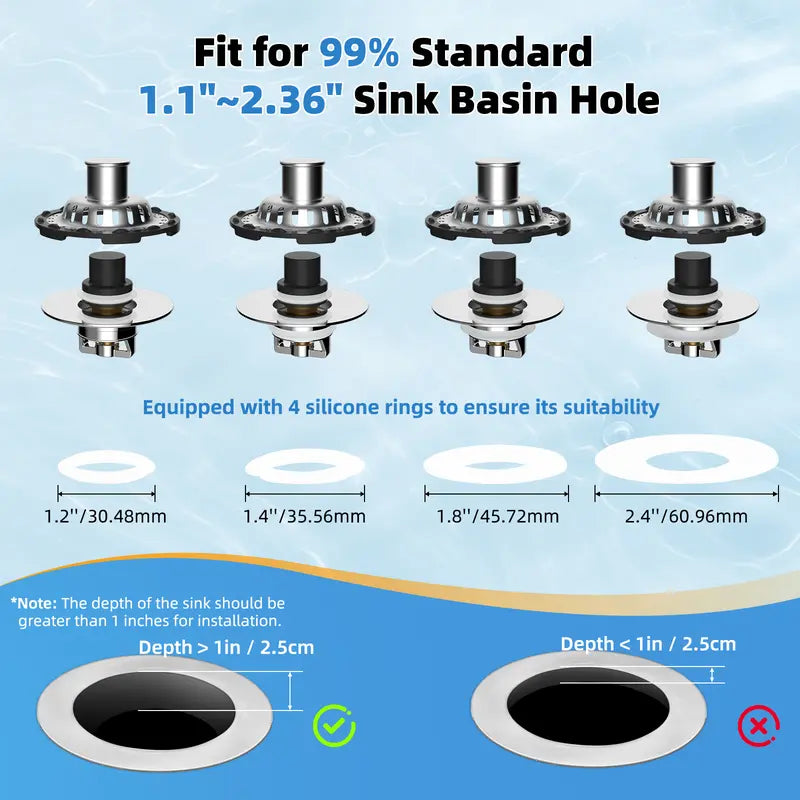 Hibbent 3-in-1 Pop-up Sink Stopper - 1 Pack Chrome, Visible Top Hair Catcher🚿