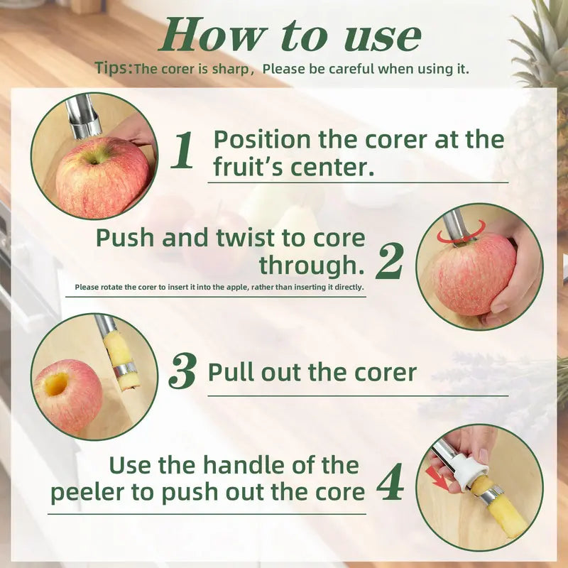 2 in 1 Apple Corer and Peeler, Apple Core Removal Tool, Stainless Steel Fruit Corer🍎