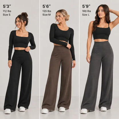 Women's Fleece Lined Wide Leg Pants, High Waisted Soft Thermal Straight Leg Lounge Pants 🧶