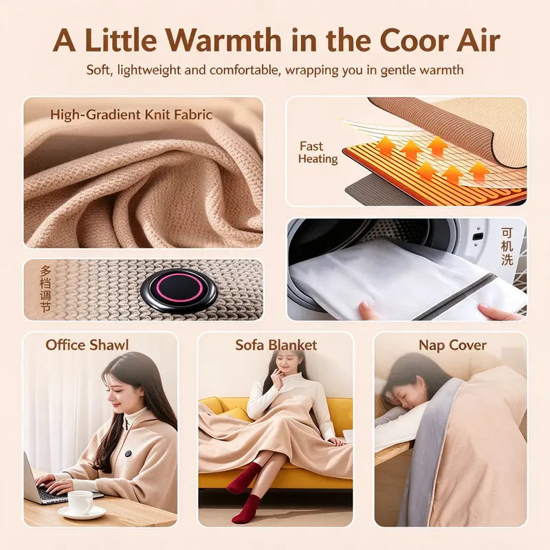 Wearable Heated Shawl Wrap with Zipper 🔥