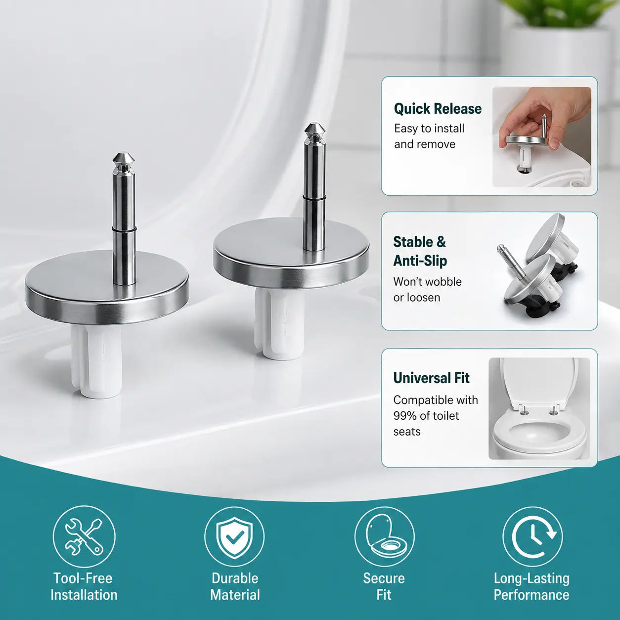 2 Counts Universal Toilet Seat Expansion Screw Bolts, Thickened Stainless Steel 🔩