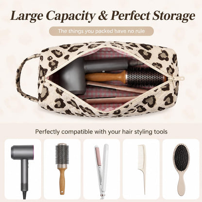 Quilted Multi‑Purpose Storage Bag, Portable Zipper Cosmetic Makeup Pouch with Handle 🧳