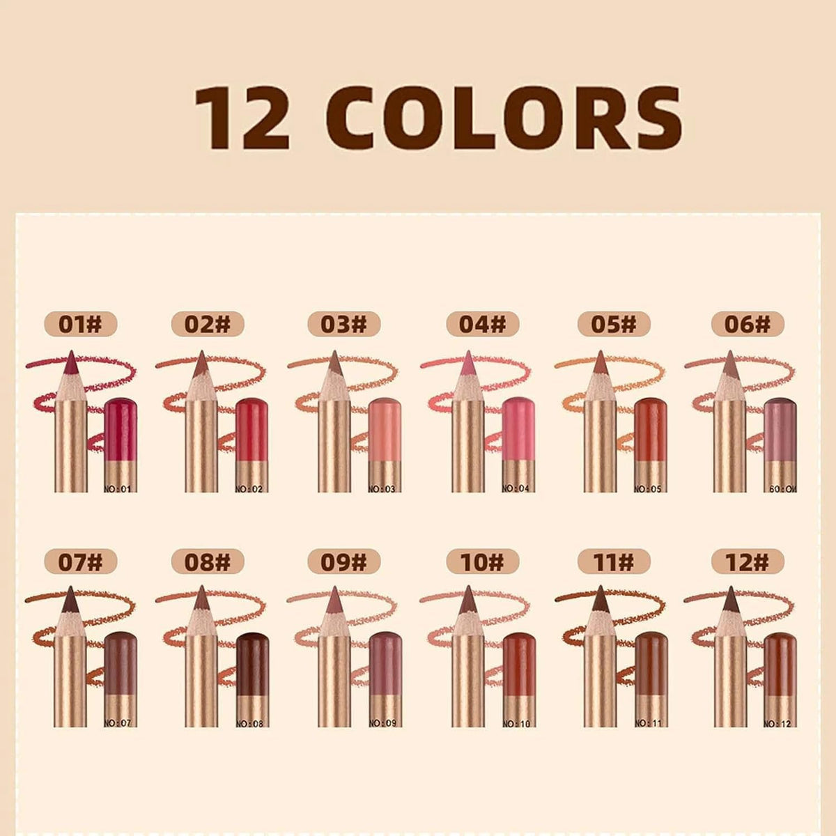 12 Pcs Matte Lip Liner Set with Sharpener, Blendable Lip Pencil 💄