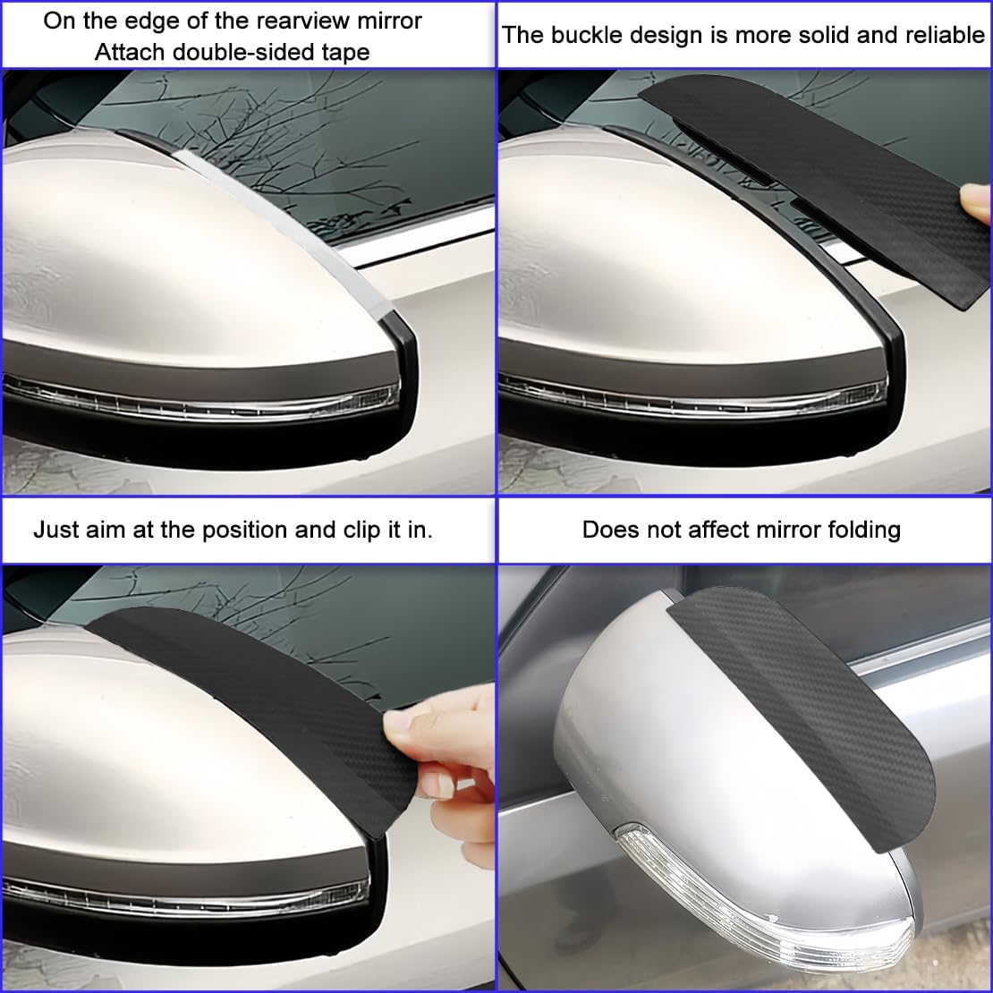 2PCS Car Side Mirror Rain Guards - Carbon Look ABS Visor Covers with Adhesive Tape 🚗