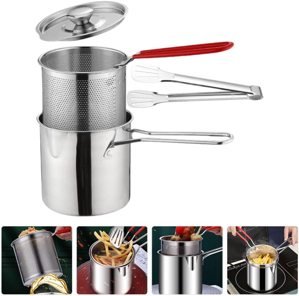 Stainless Steel Deep Fryer Set - 1-Person Mini Pot with Fry Pot, Filter Basket & Food Clip 🍳