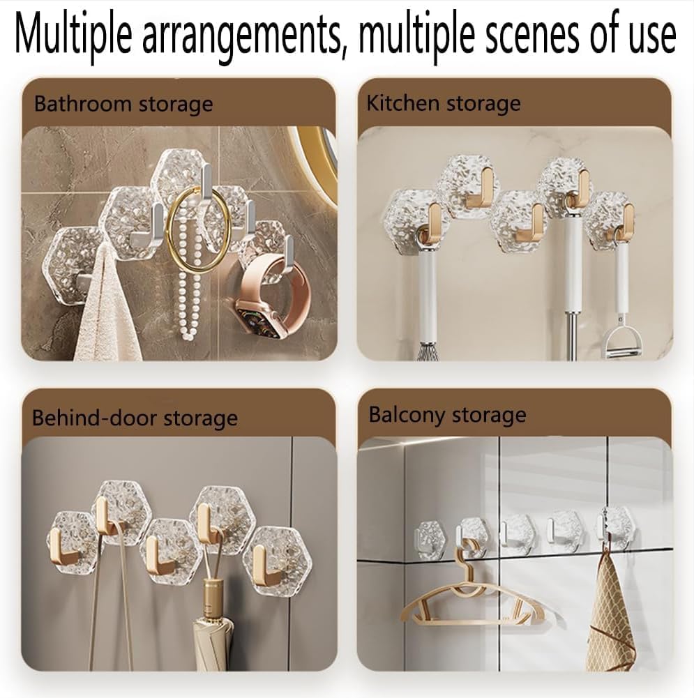 Hexagonal Ripple Self-Adhesive Hooks 10 Pack, Heavy Duty Waterproof Sticky Hooks🪝