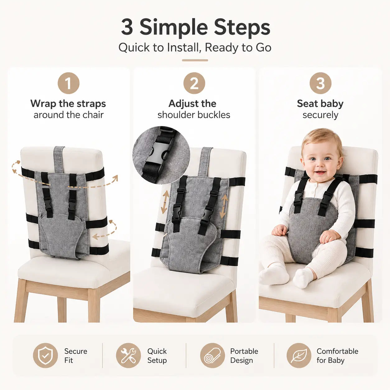 Portable Baby Seat Harness for Dining Chairs, Foldable Toddler Safety Seat with Adjustable Shoulder Straps 🪑